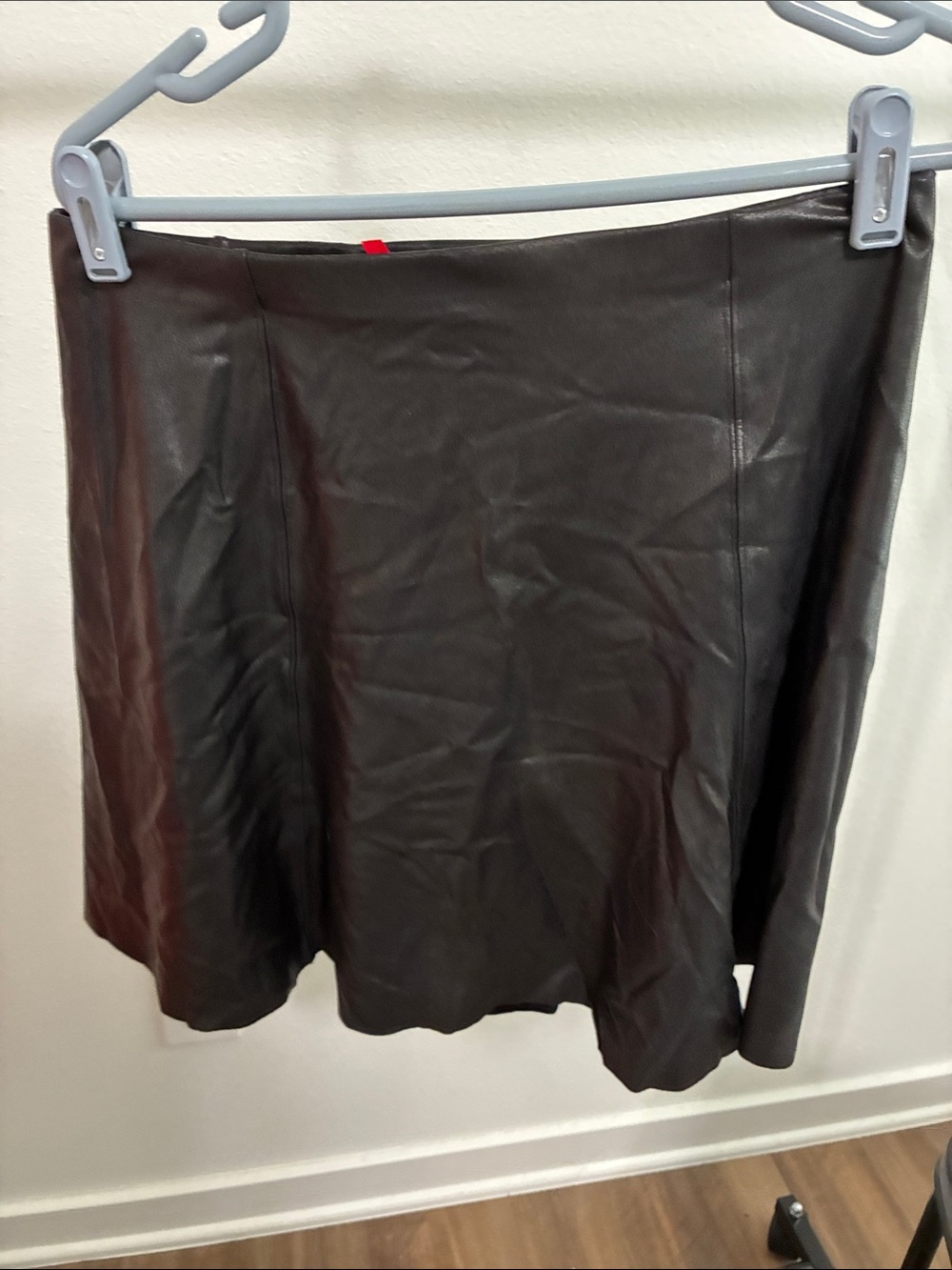 SPANX Black Faux Leather Flared Mini Skirt
